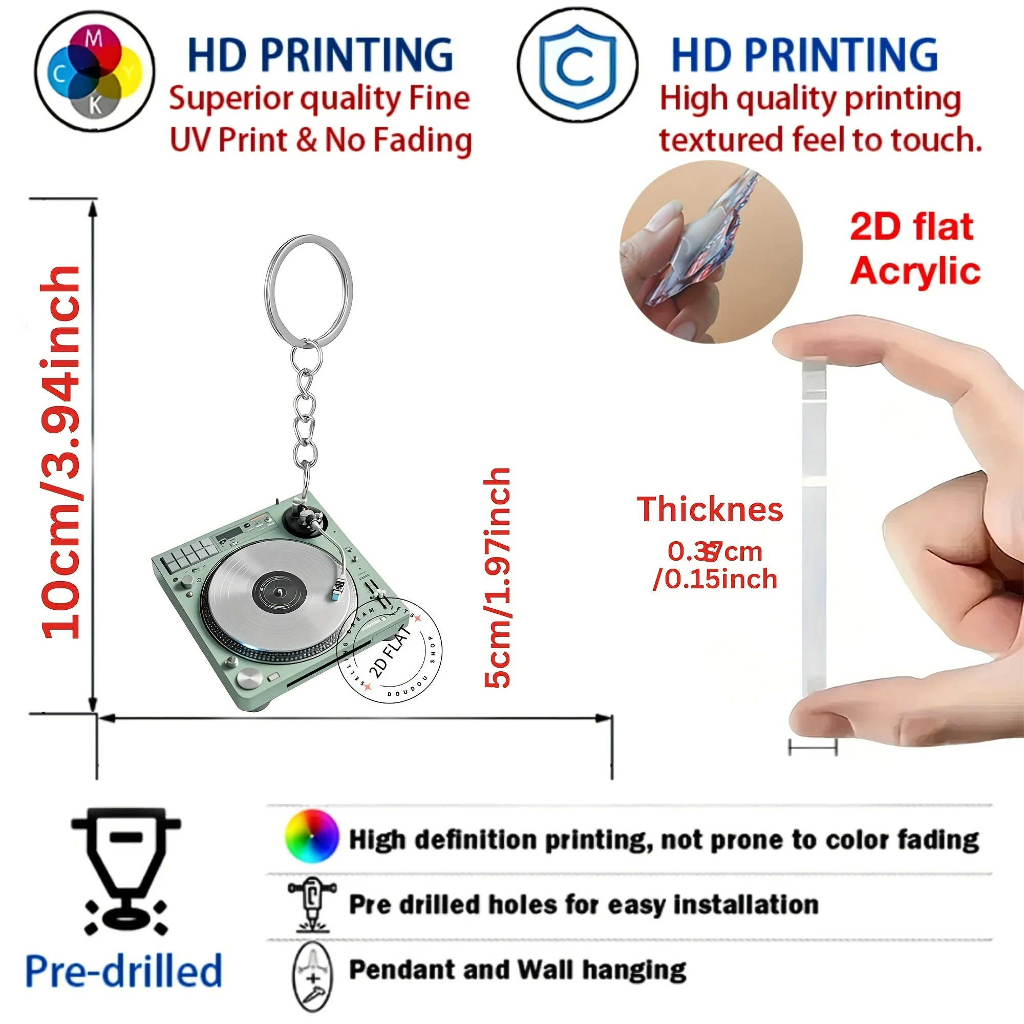 2D Disc Player Keychain Music Theme Flat Acrylic Pendant Decor for Backpacks Cars Holiday Parties Gifts For Young People Friends