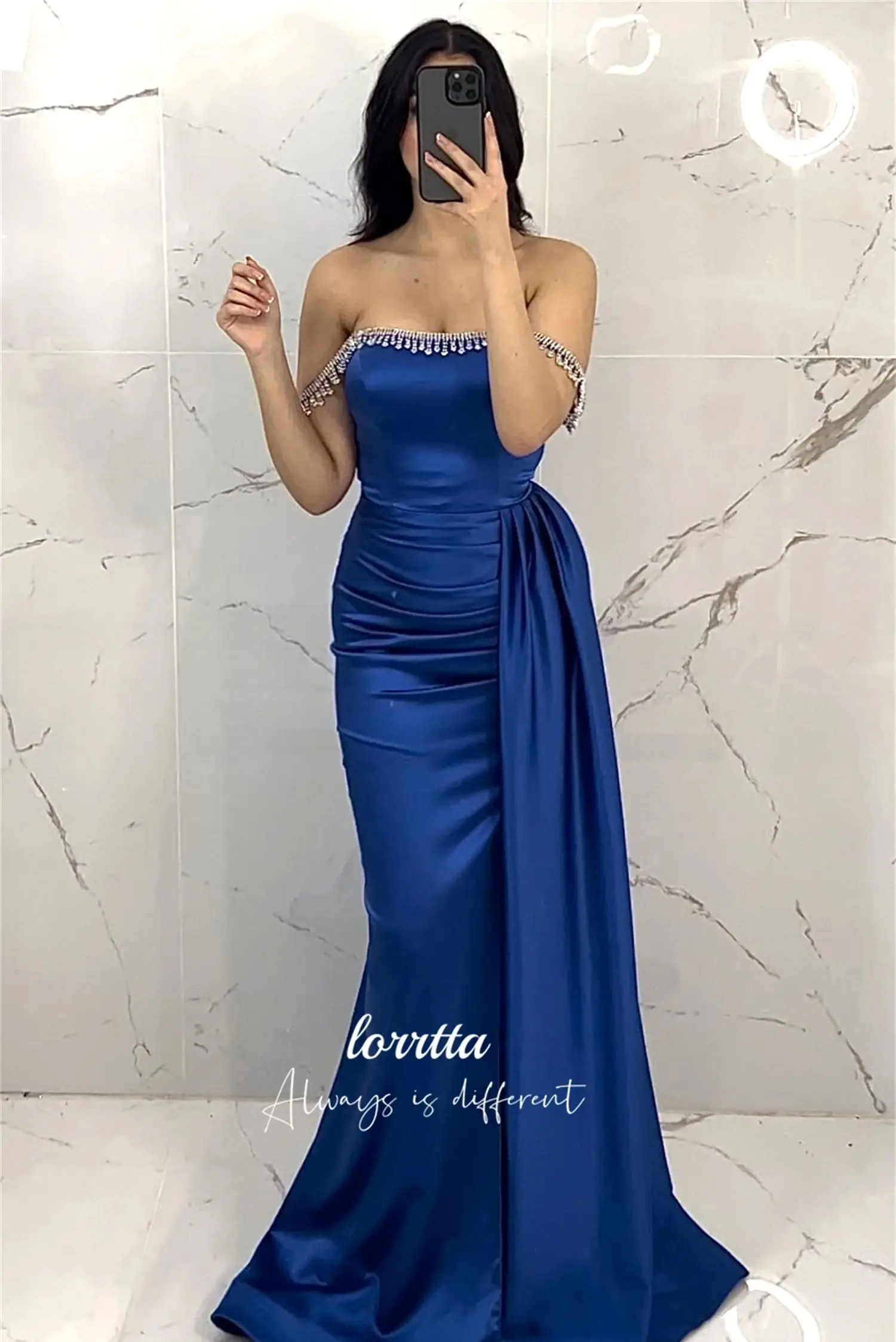 Lorrtta-vestido De graduación azul sirena De satén para mujer, elegante vestido Formal De baile, vestido De noche De lujo, 2024