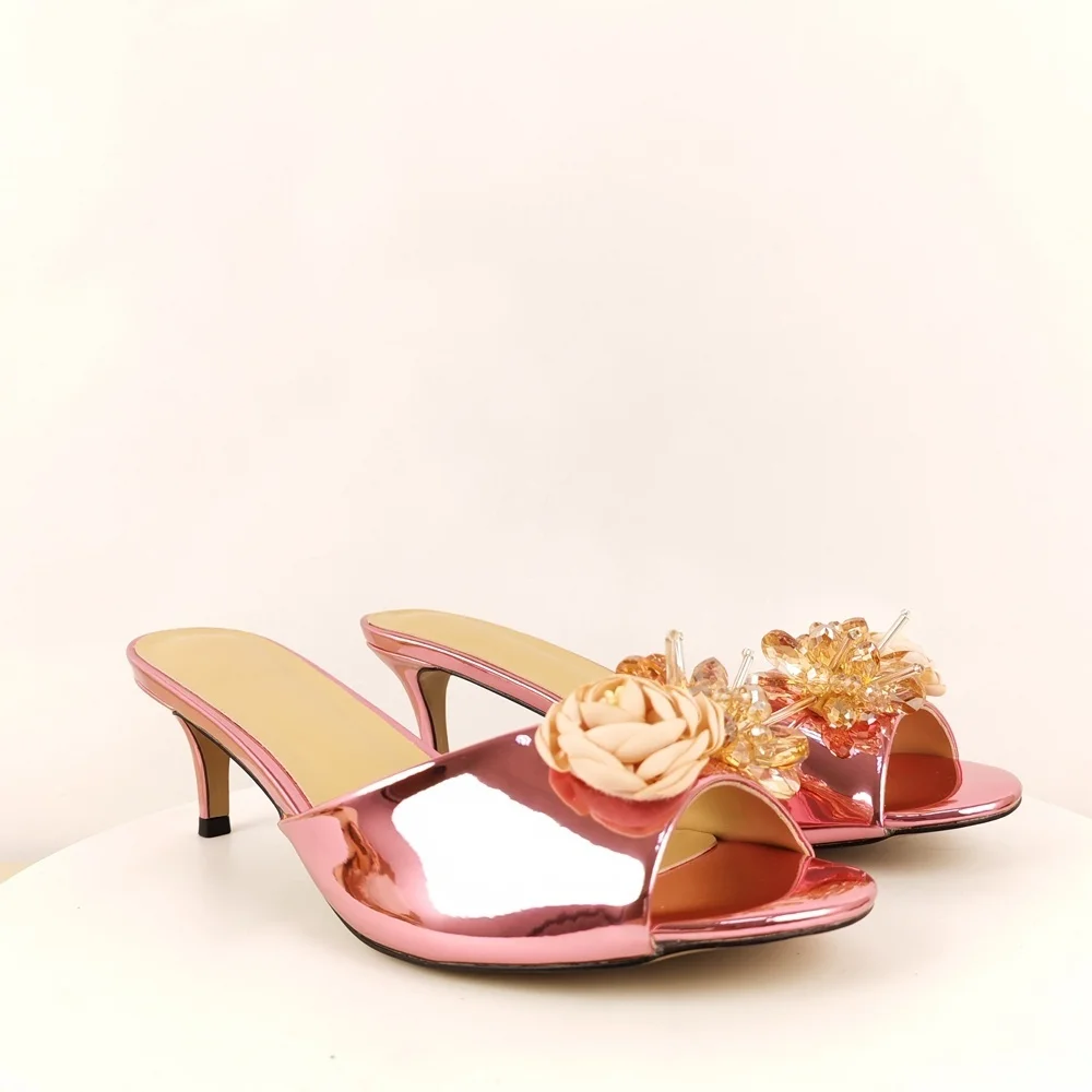 حجر الراين زهرة جولة رئيس شباشب على الموضة أحذية النساء Zapatos Mujer