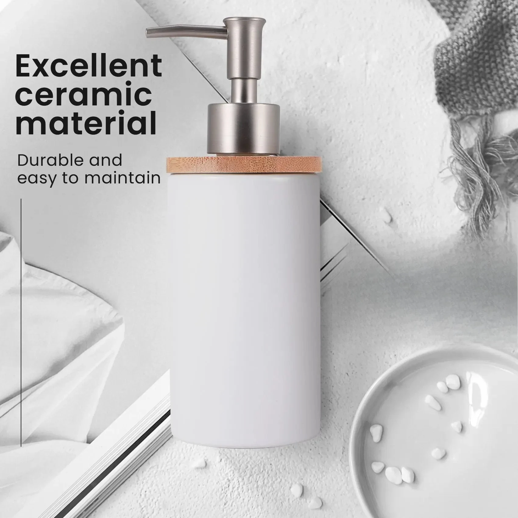 

400Ml Ceramic Soap Dispenser, Nordic Style, Lotion Dispenser Soap Dispenser for Kitchen and Bathroom -White