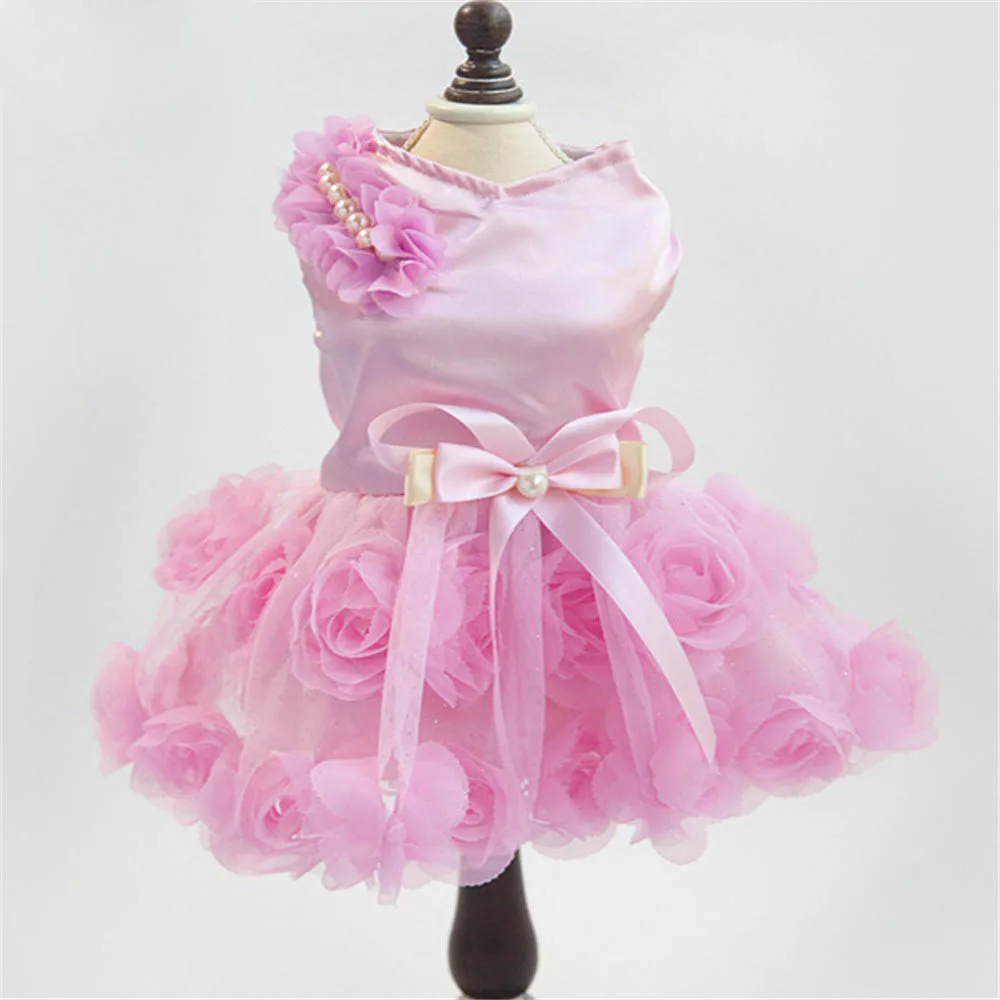 Rose Tutu Puppy Cat Summer Skirt Elegant Pet Dog Party Dresses Wedding Dresses for Small Dogs Cute Bowknot Princess Dog Clothes