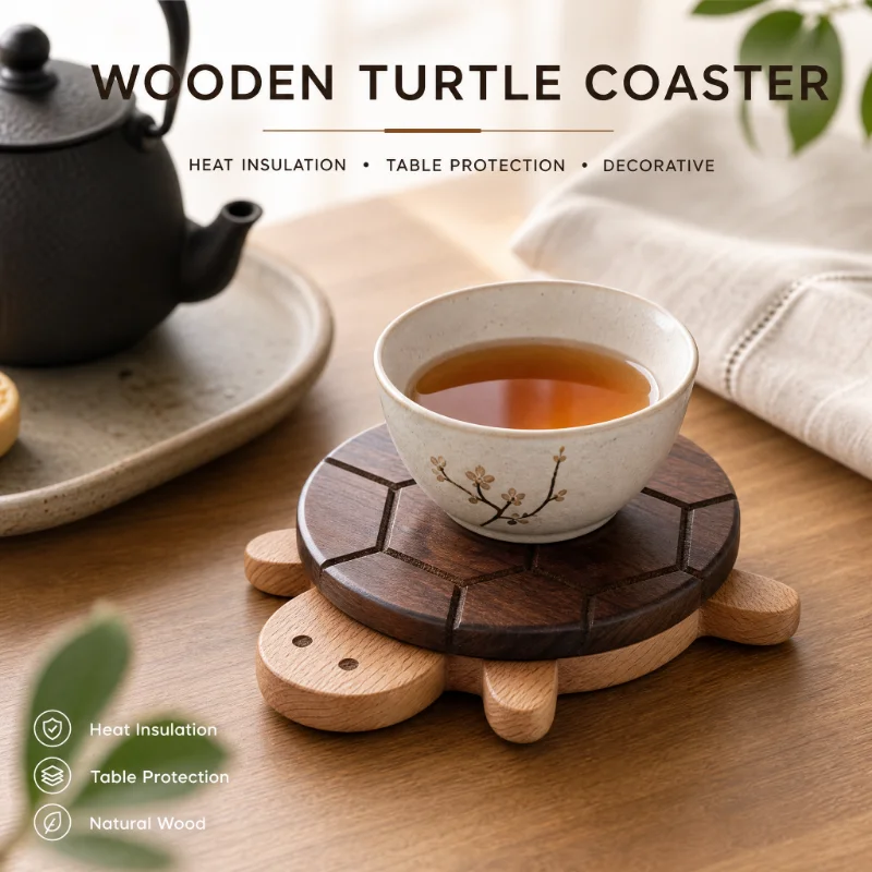 Creative and Cute Shape Black Walnut Solid Wood Turtle Insulation Mat Kettle Tea Coaster Tableware Anti-scald Table Ornaments