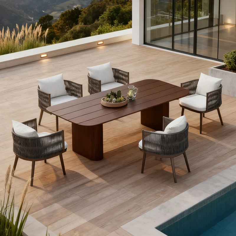 

Садовая мебель, стол, уличный веревочный обеденный стул, алюминиевый обеденный набор для патио, обеденный набор для отеля, уличная мебель для ресторана