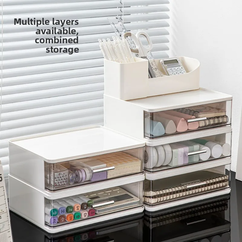 

Drawer-type cosmetic storage box Multi-layer sundries rack can be stacked with dust-proof storage box