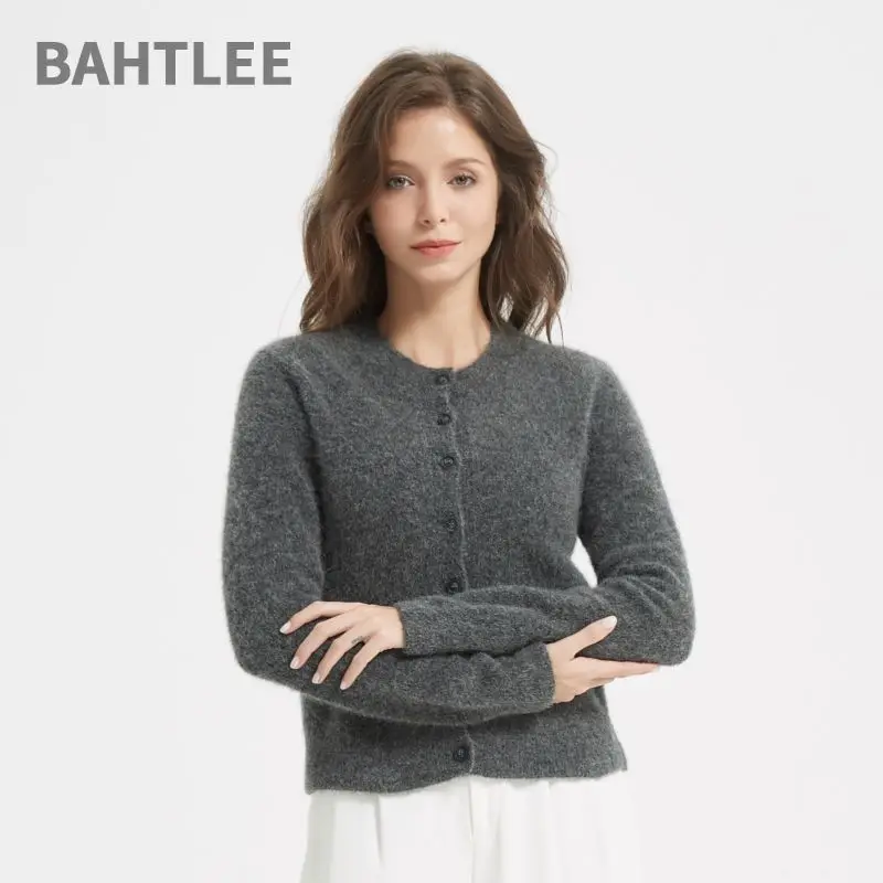 BAHTLEE-Alpaca Wool Short Sweater for Women, 2 Piece Set, Soft Cardigan, Long Sleeves, O-Neck, Knitted Pocket Button, Winter