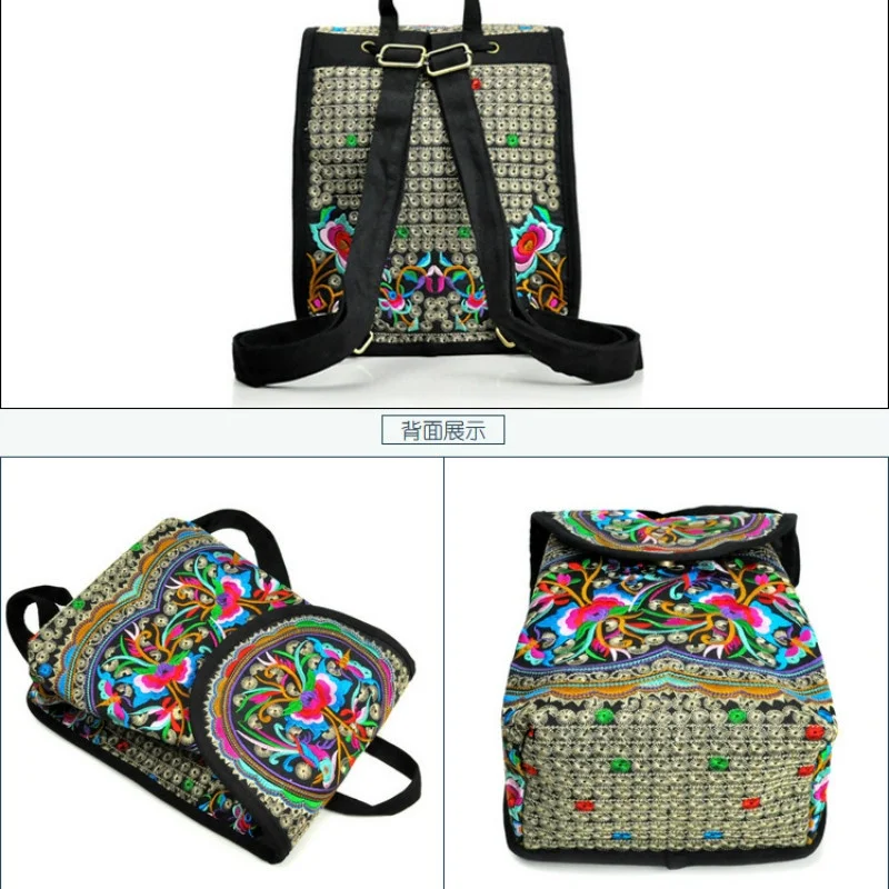 New National Embroidery Women Shopping Cover Backpacks!Nice Floral Embroidered Lady Bohemian Backrack Top-sale Canvas Backpack