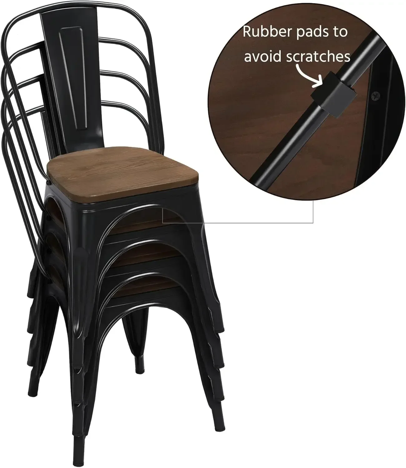 Classic Iron Metal Dining Chair with Wood Top/Seat Indoor-Outdoor Use Chic Dining Bistro Cafe Side Barstool Bar Chair Coffee Cha