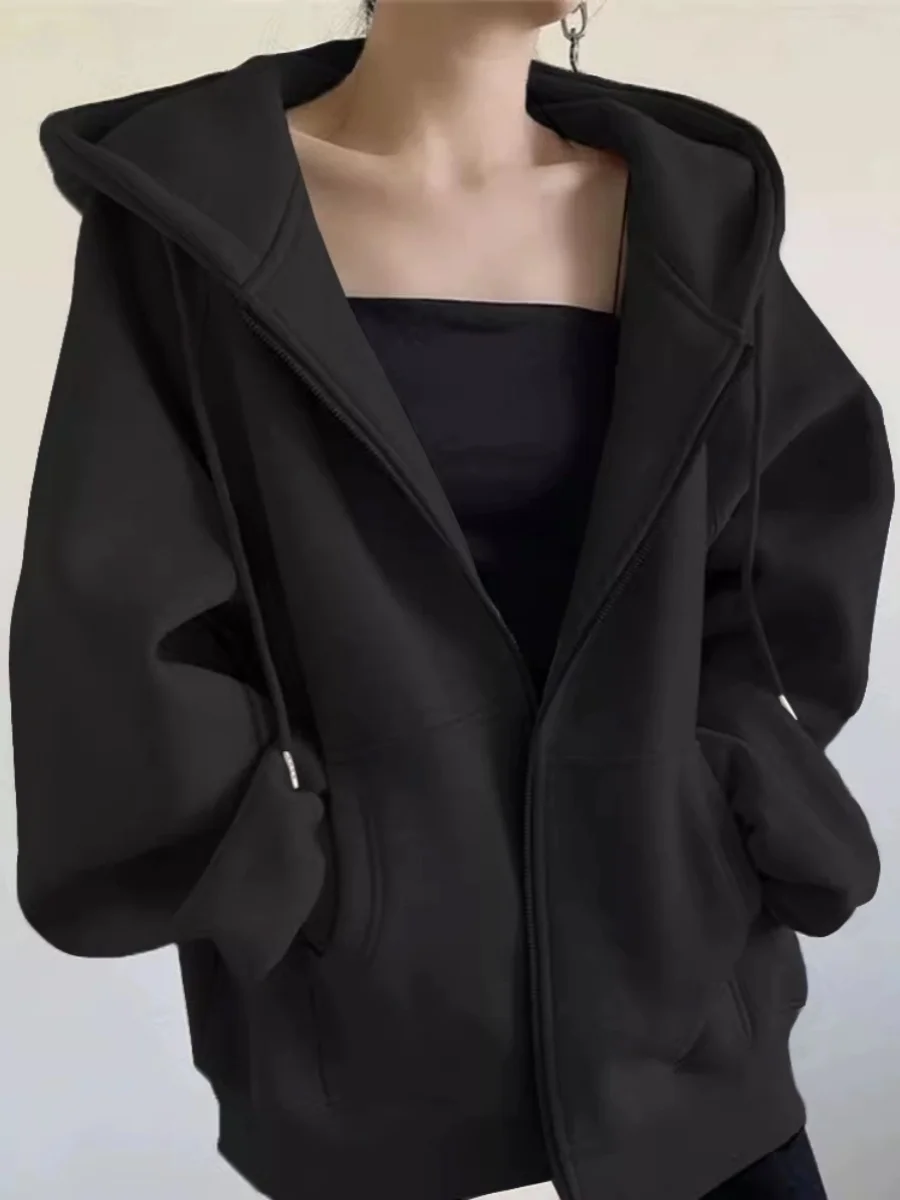 Women's Hooded Cardigan Sweatirt Fce Lined Thiened Loose Fit Zipper Jaet Spring Autumn Casual Outerwear
