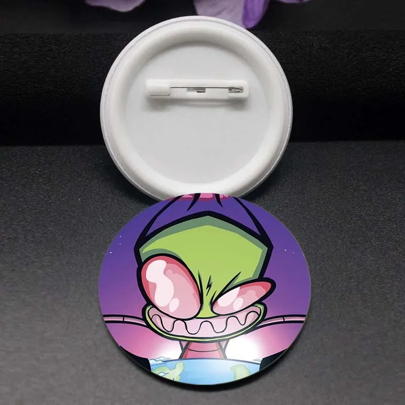 Cute Alien ET Green Invader ZIM Cartoon Badge Tinplate Button Pin GIR Dog Kawaii Anime Brooch Badges Bag Coat Decor Friend Gift