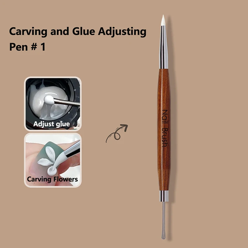 

Wood Double Headed Nail Art Silicone Brush Carving Flower Painting Pen DIY Manicure Tools Stainless Steel Glue Mixed Pen