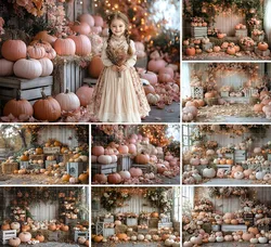 Mehofond Photography Background Autumn Fall Pink Pumpkins Boho Floral Kids Birthday Family Portrait Decor Backdrop Photo Studio