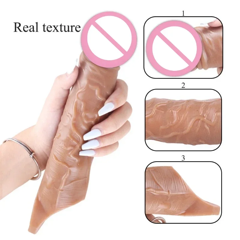 Thickening and Lengthening 25cm Big Penis Enlargement Sleeve Penis Extender Extension Sex Toys Reusable Condoms Adult Toys