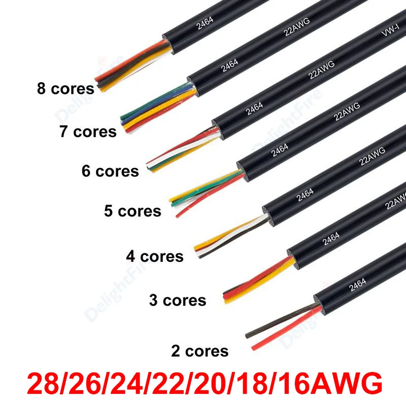 Fio de áudio eletrônico para alto-falantes LED, fio elétrico flexível, Multi Core, cabo automotivo redondo, condutor, 12V, 2, 3, 4, 5, 6, 8