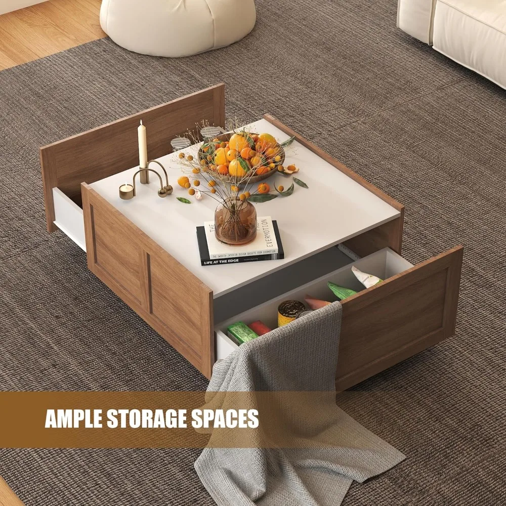 Coffee Table with 2 Storage Drawers for Living Room Square Center Middle Tables Modern Cocktail Table