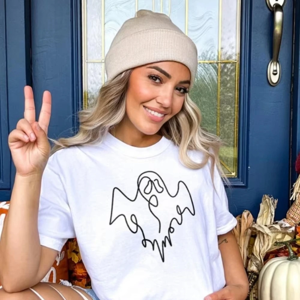 

Милая рубашка с призраком, футболка для вечеринки на Хэллоуин, жуткие женские топы на Хэллоуин, простая футболка с дизайном, праздничные костюмы, уличная одежда унисекс