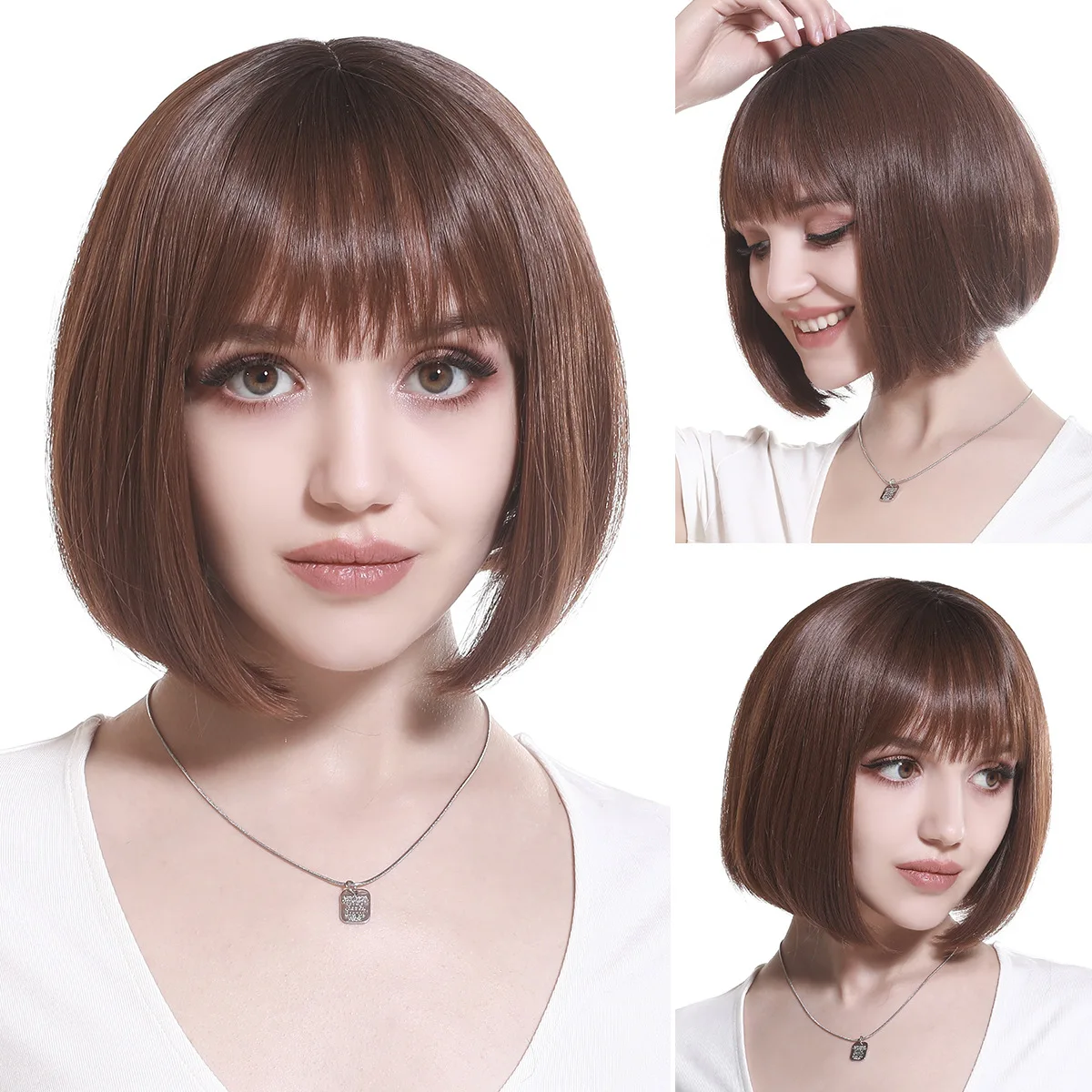 

Women's Short Straight Hair Wig with Baby-Like Bangs, Voluminous Synthetic Full Head Short Straight Hair Wig for Daily Wear