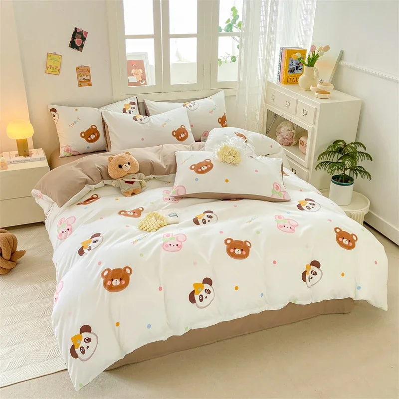 

Funny Cartoon Panda Bear Duvet Cover Set Cute Animals Print Bedding Set Skin-friendly Breathable Quilt Cover with 2 Pillowcases