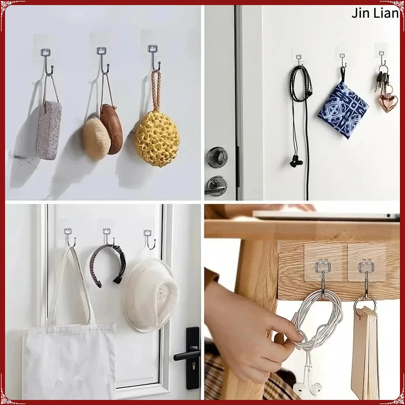 Household Multi-Scene Transparent Waterproof Adhesive Wall Hooks Big Size Heavy Duty 22 lbs Nail-Free Hooks for Kitchen