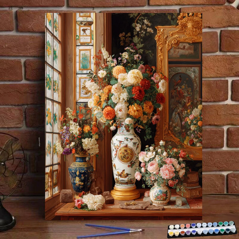 Painting by Numbers Oil colored Colorful Flower Language Time Digital Painting Handmade Adult Children Gift Wall Decoration D