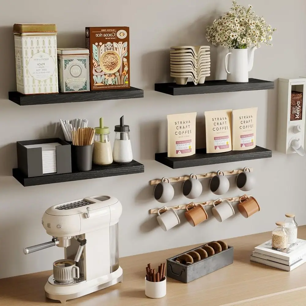 1pc Wall Mounted Floating Shelves Deeper Wooden Storage Shelf Thicker Multi Functional Bathroom Shelves
