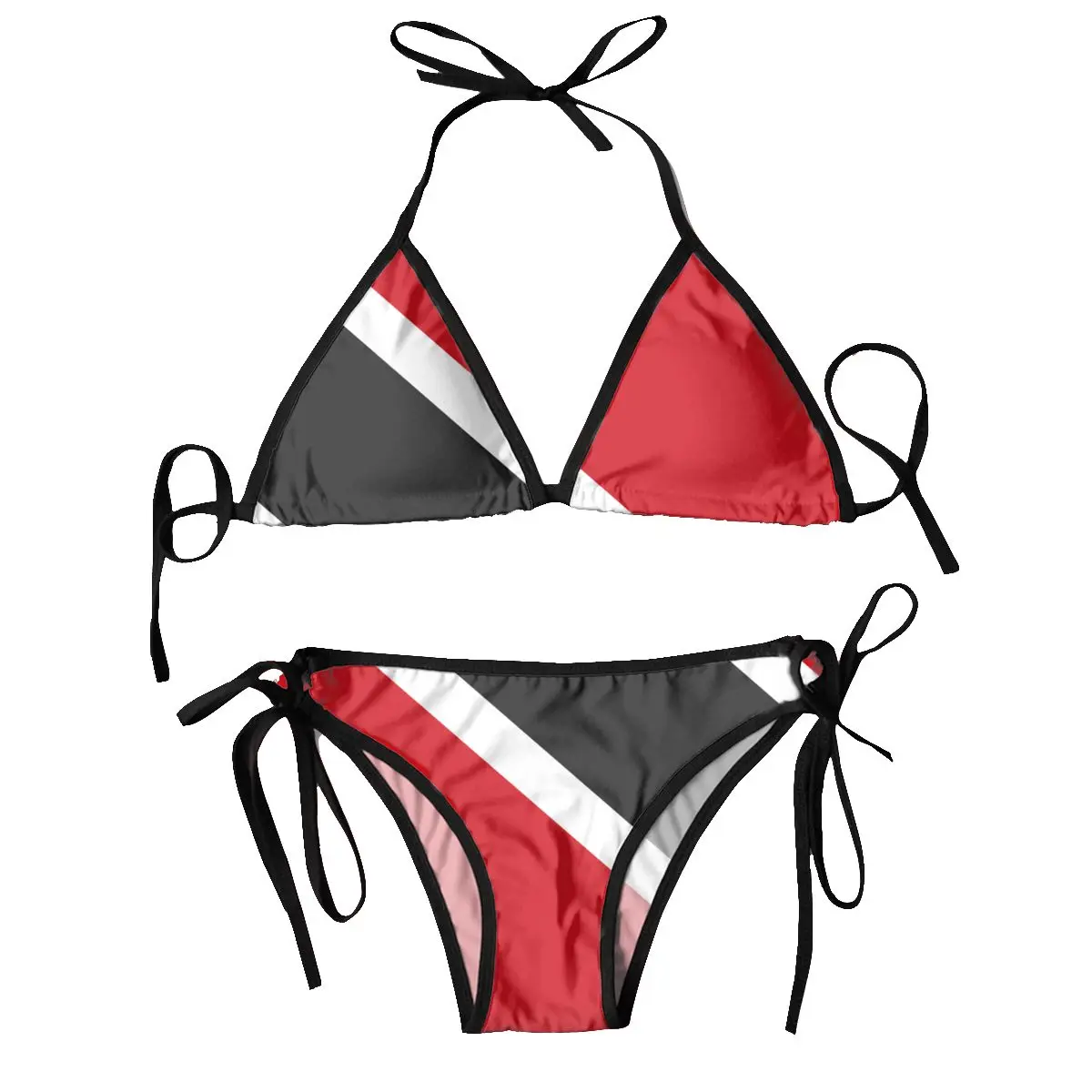 Conjunto de Biquíni Triângulo Feminino, Sexy Halter Swimwear, Maiô com Renda, Flush-up Bandeira da Guiana, Tobago