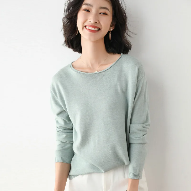 

fashion Autumn And Winter Long-Sleeved Knit Bottoming Shirt korean Women loose O-Neck Solid Pullover Sweater all-match Sweaters