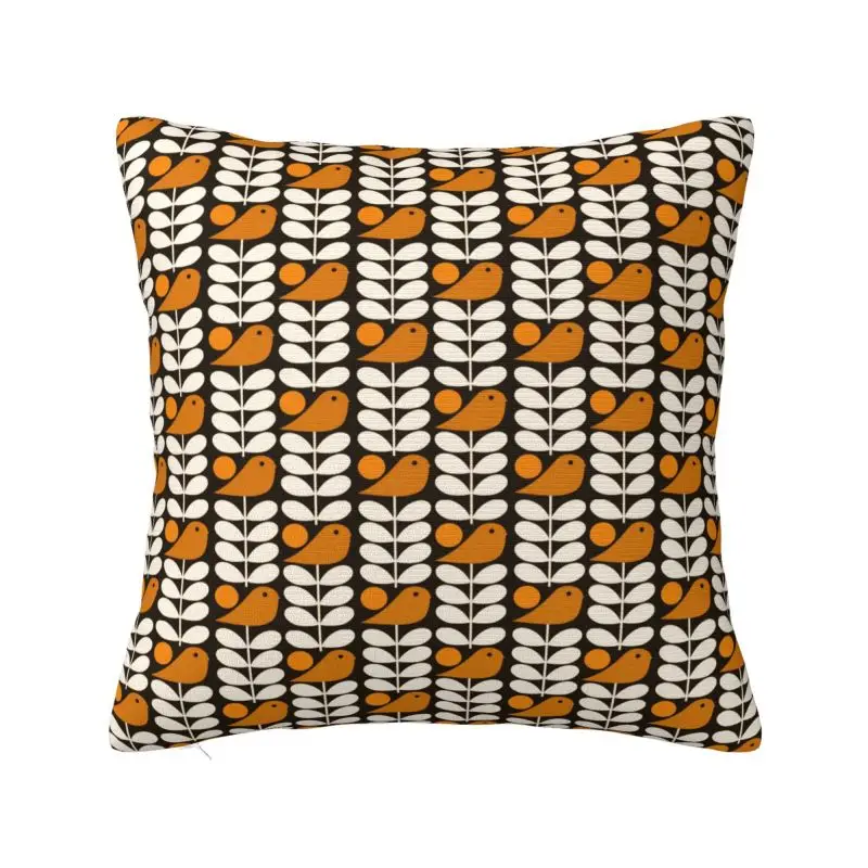 Custom Birds Orange Cushion Cover Soft Orla Kiely Scandi Throw Pillow Case for Sofa Car Square Pillowcase Home Decorative