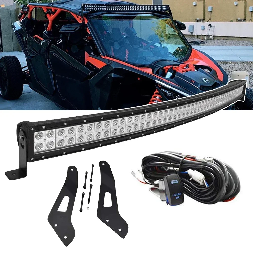 

For Can Am Maverick X3 Max X RS DS MR Turbo 2017- 2023 UTV 52" 288W Curved LED Light Bar Upper Roof Mount Brackets