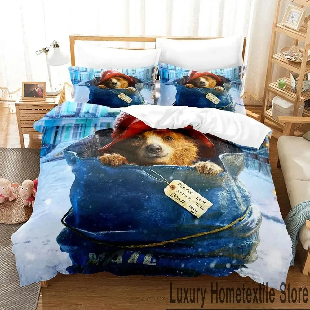 3D Print Cartoon Paddington Bear Bedding Set Boys Girls Twin Queen King Size Duvet Cover Pillowcase Bed boys Adult