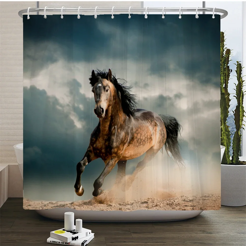 

Mercedes Horse Shower Curtain Set Animal Horse in Country Farm Mercedes landscape Bathroom Shower Curtain Decoration Set