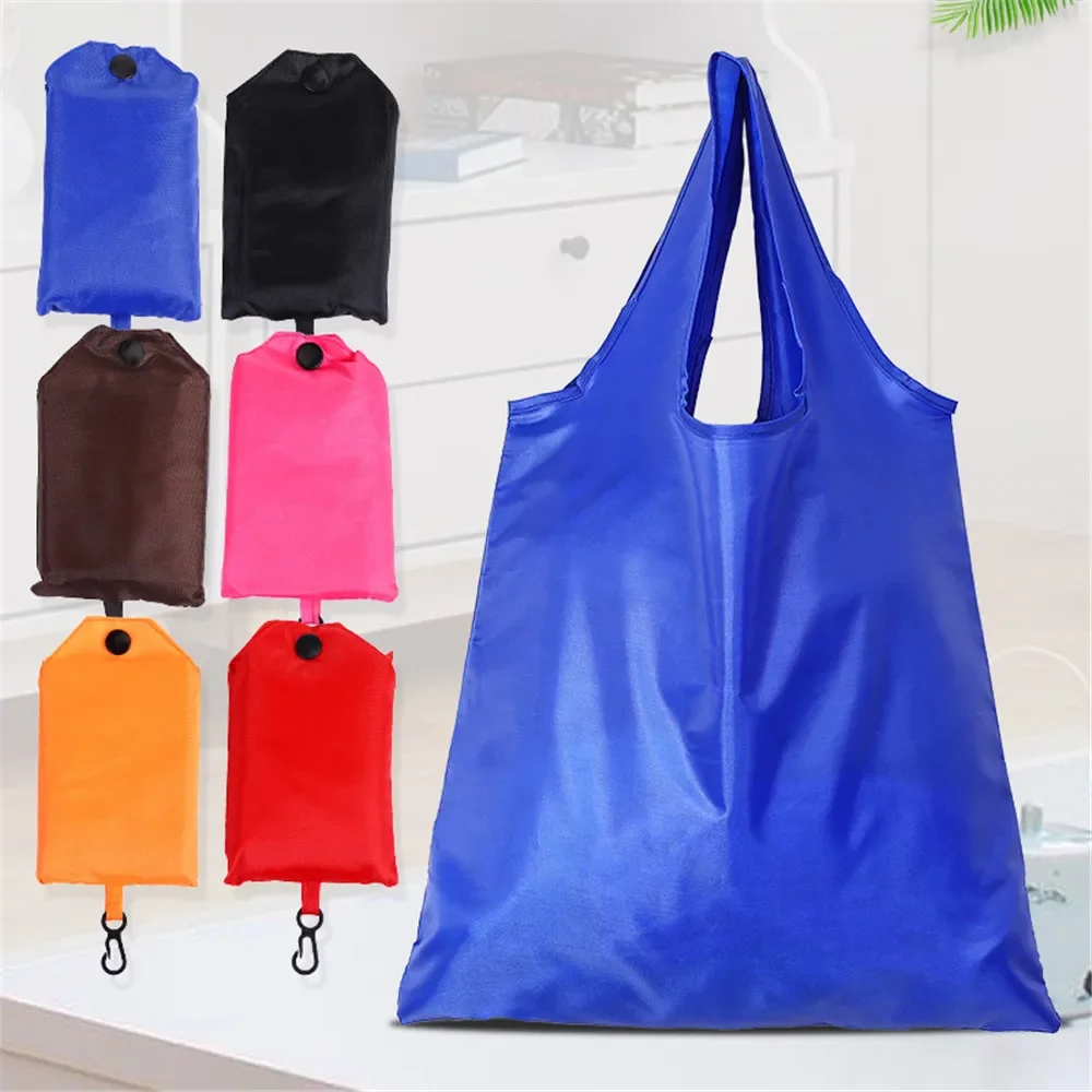 

Shopping Bag Solid Color Eco-friendly Folding Reusable Portable Shoulder Handbag Polyester for Travel Grocery
