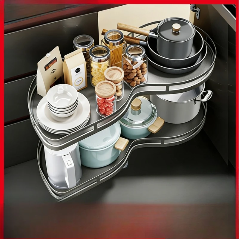 

Large capacity flying saucer corner pull basket full open kitchen cabinet double shelf