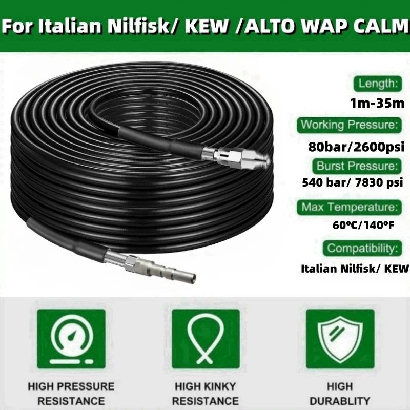 1-35m Sewer Cleaning Hose, Pressure Flushing Hose, High-Pressure Cleaning Nozzle, Suitable For Ltalian Nilfisk/KEW/ALTO WAP CALM