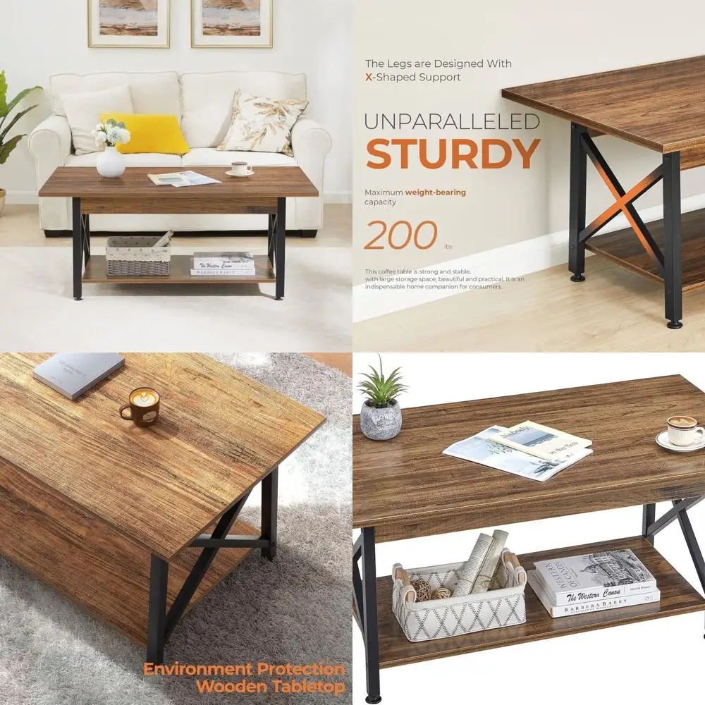 

39 Современный двухуровневый журнальный столик из орехового дерева с местом для хранения вещей, X-образная рама для компактной гостиной