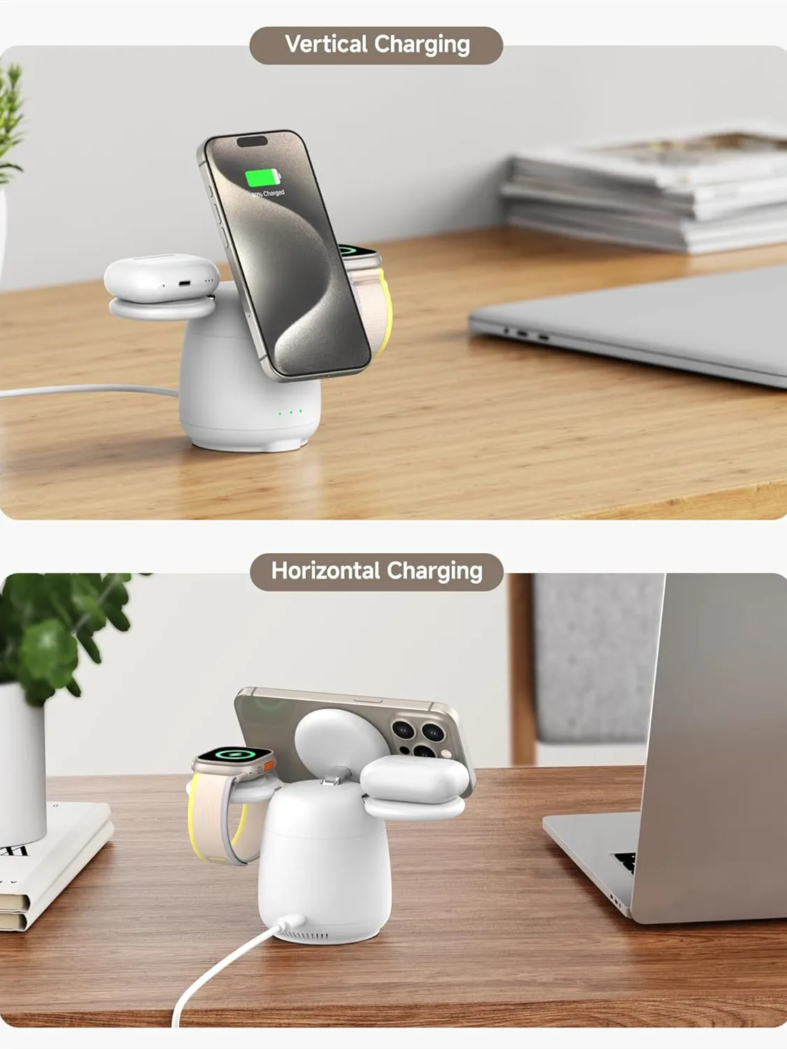 SwanScout 707M Magnetic Charging Station for iPhone 16 15 14 13 12 Wireless Charger Stand for AirPods 4 for Apple Watch 2-10 SE