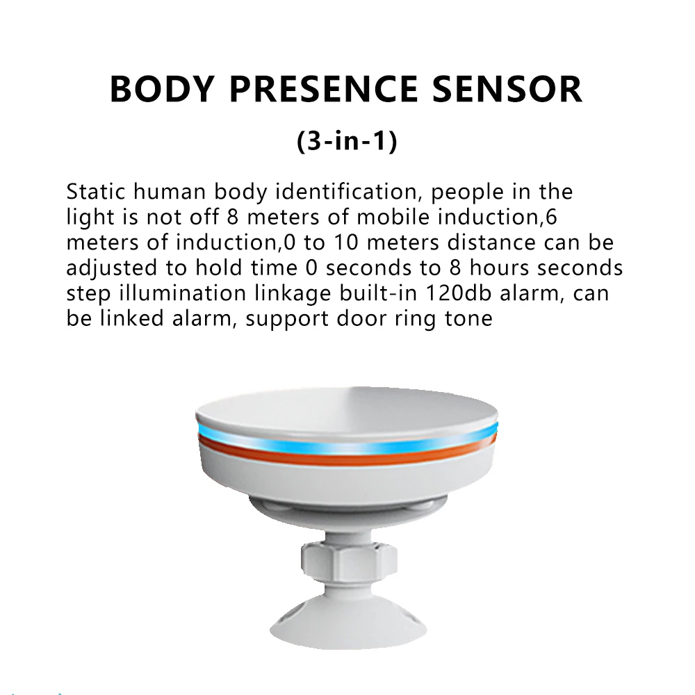 ZigBee 3.0/Wifi Human Presence Sensor Alarm MMwave Motion Detector Smart Sound Light Detecting Alarm for Home Security