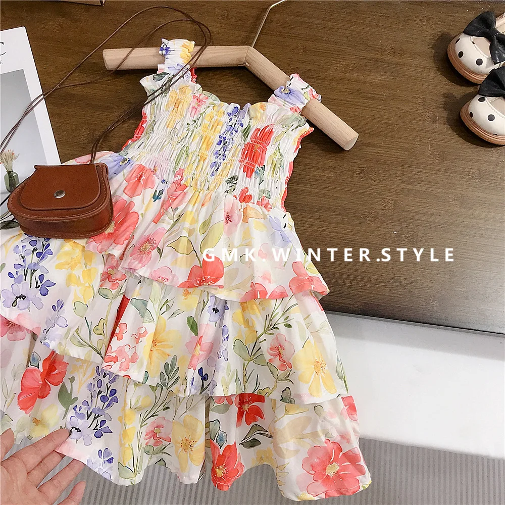 Girls' Summer Floral Dress New Children's Vest Countryside Style Little Girl Super Beautiful Princess Dress