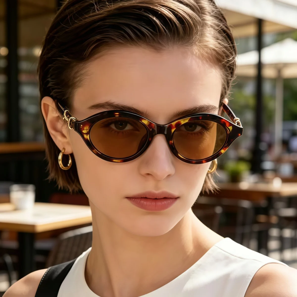 1pcs European Men's and Women's Cat Eye Frame Fashion Sunglasses for Summer Sunshade, Sunscreen, UV Protection, Lightweight Glas