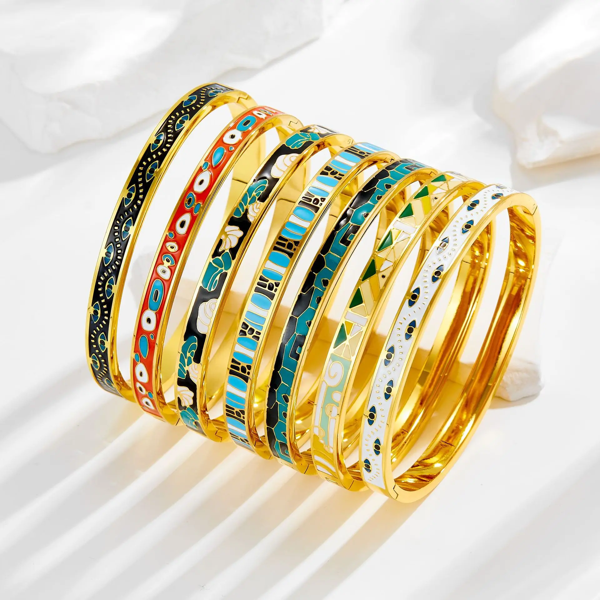 

3/5/10pcs Mix 316L Stainless Steel Colorful Enamel Cuff Bracelets For Women Titanium Waterproof Hand Bangle Non-fading Jewelry