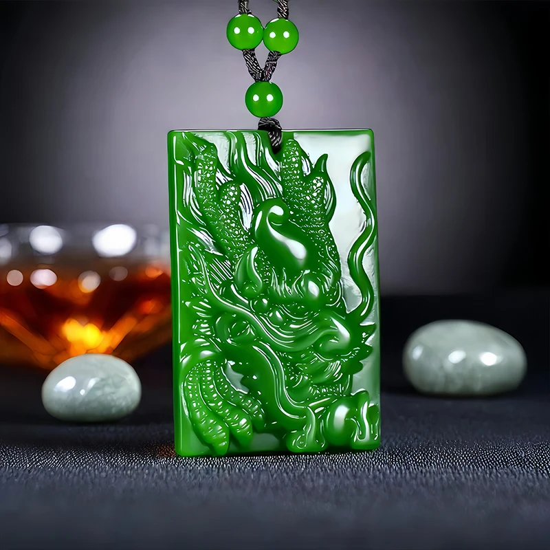 Natural Hetian Jade Dragon Pendant Jasper Zodiac Dragon Necklace Hand-carved Charm Luxury Jewelry Men and Women Mascot