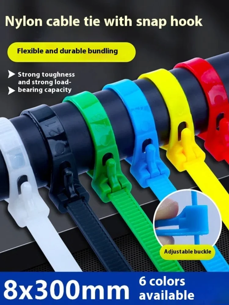 

Свободные кабельные стяжки 8*300, кабельные стяжки с свободной пряжкой Выдвижные нейлоновые кабельные стяжки Многоразовая карта, устойчивая к высоким температурам