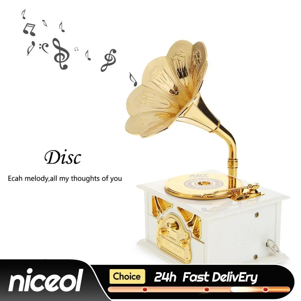 Phonograph Music Box Creative Retro Musical Box Exquisite Manual Classic Antique Wooden Eco-friendly for Friends Kids Boys Girls