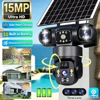 15MP V380 Pro Solar Camera Outdoor 3 Lens Three Screens WIFI Camera Night Vision Security Video 8K HD Battery CCTV Monitor Cam