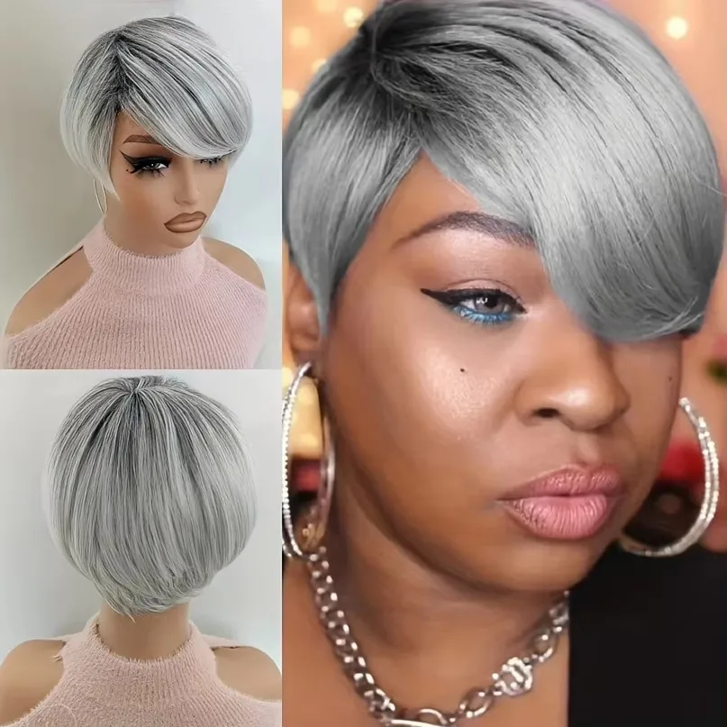Short Gray Synthetic Wig for Women