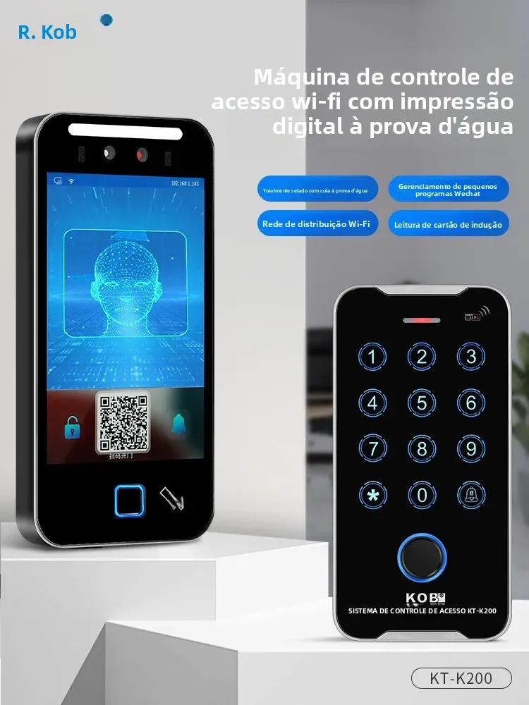 Máquina de controle de acesso externa à prova d'água KOB com leitor de impressão digital, sistema de controle de acesso com reconhecimento facial em metal, cartão de escritório e senha.