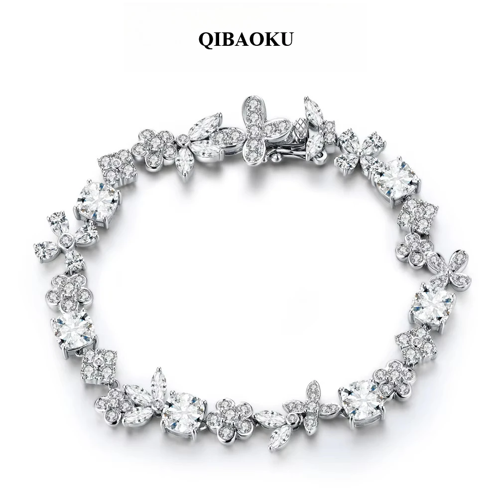QIBAOKU D VVS1 Color Real S925 Sterling Silver Moissanite Bracelets for Women Passed Diamond Tester Engagement Party Gift 2026