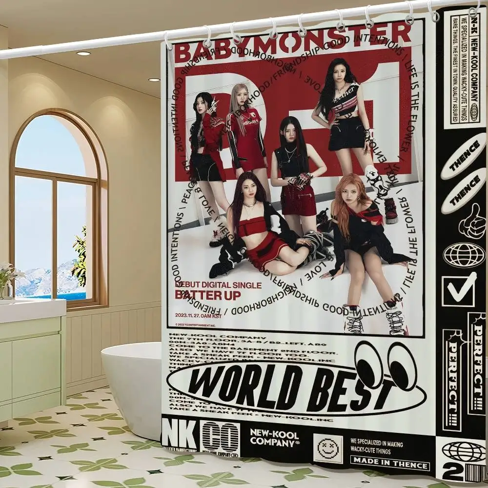 

Kpop B-Babymonster Занавеска для душа Занавеска для ванны с принтом Полиэфирная ткань Водонепроницаемые занавески для ванной с крючками Ширма для ванны