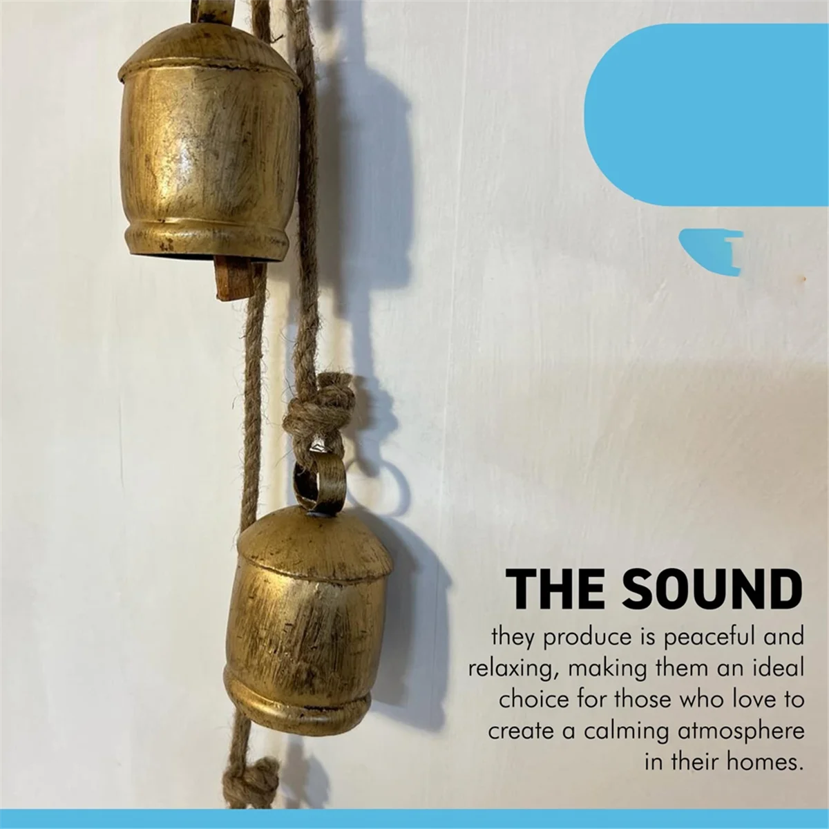 4PCS วัว Bells Cluster บนเชือกขนาดใหญ่ Rustic Vintage Lucky Cow Bells เชือกแขวนผนัง HY