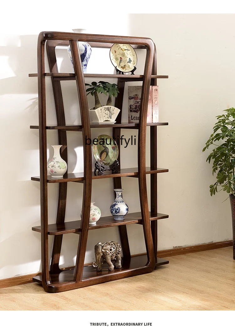 

Black Walnut Pure Solid Wood Partition Living Room Shelf Porch Cabinet Modern Hallway