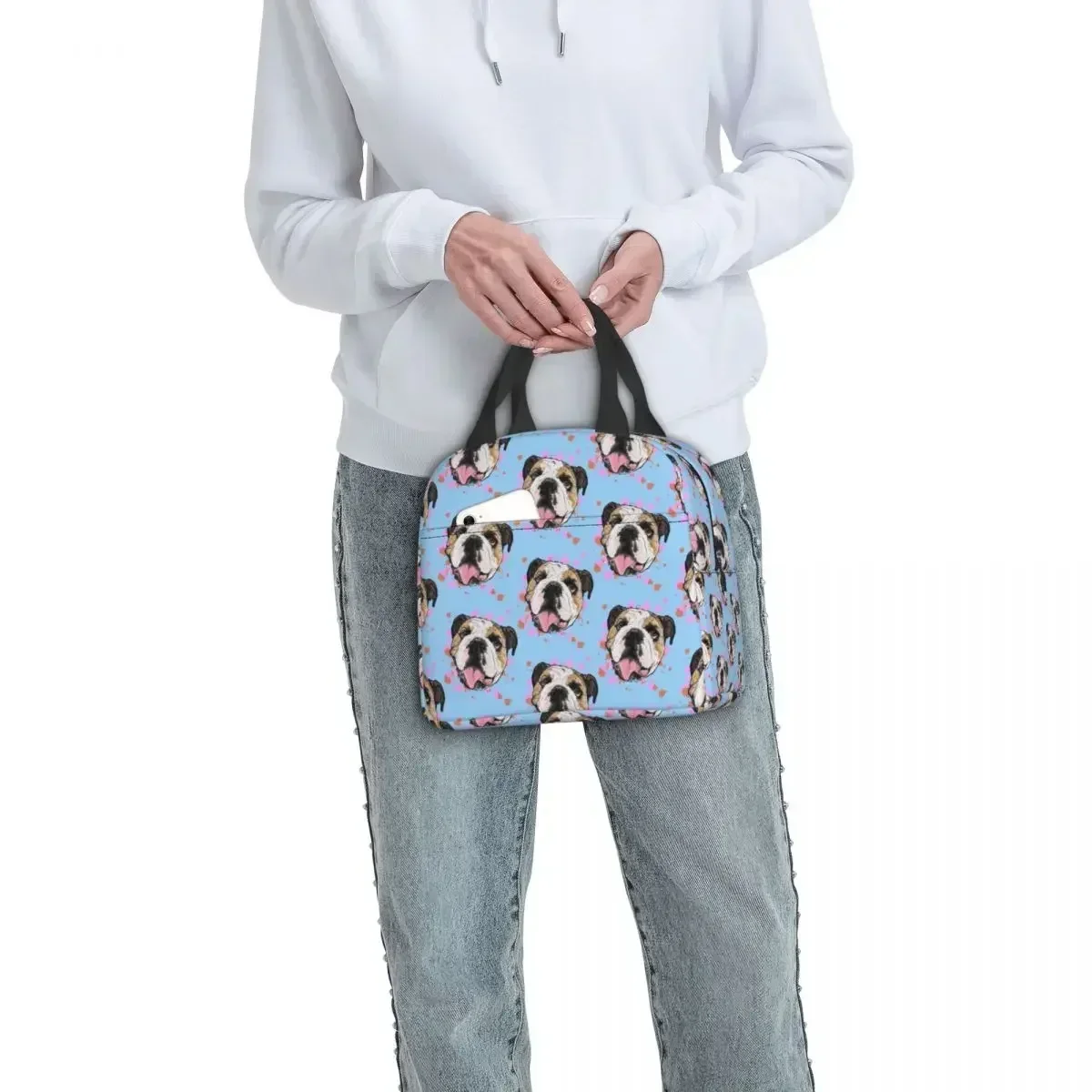 British Dog English Bulldog Lunch Box for Women Portable Leakproof Cooler Thermal Food Insulated Lunch Bag Kids School Children